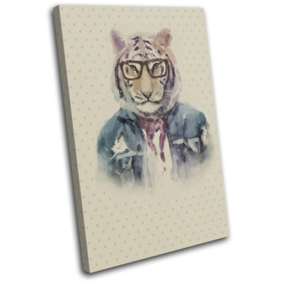Hipster Watercolour Tiger Cat Animals SINGLE Leinwand Kunst Bild drucken
