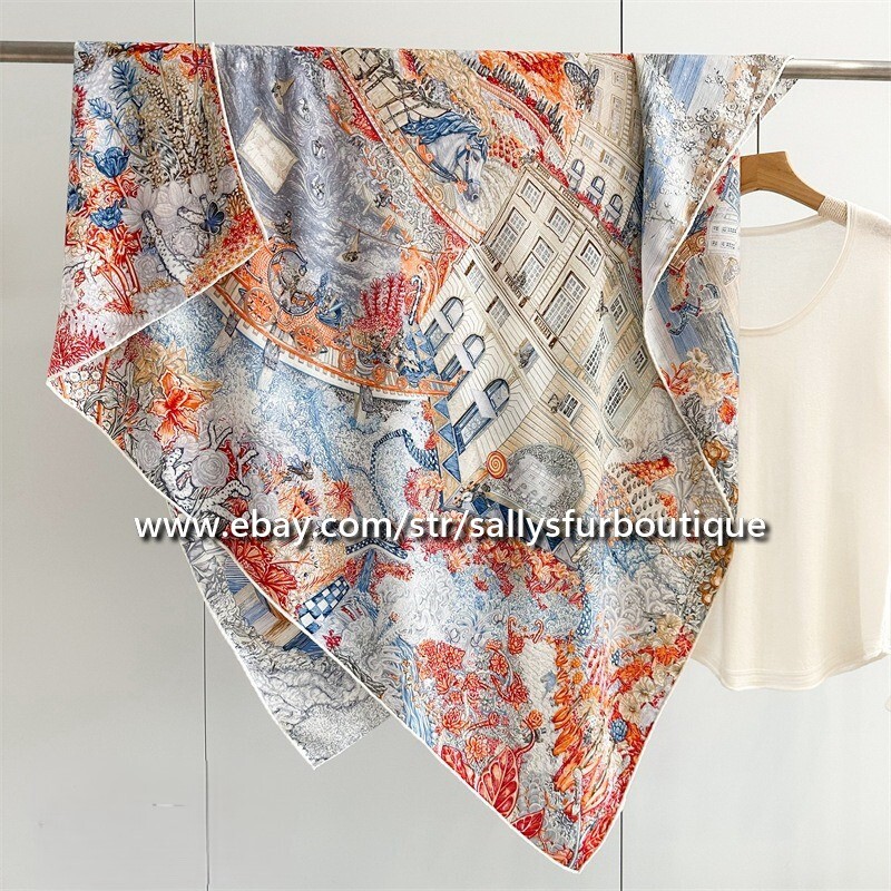 Sallys 70% Cashmere & 30% Silk Rainbow House Print Double Face Scarf Shawl 53