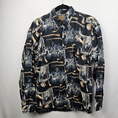 Legendary Whitetails Shirt Men s Size Medium Black Button Down Vintage Print