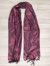 Reversible Floral Wine Red/Black Woven Fringed Scarf Shawl Pareo Wrap.