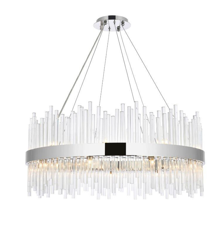 Elegant 18-Light Chrome and Crystal Chandelier for Foyer Living or Dining Room 32-Inch