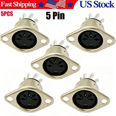 5 Pin DIN Female Panel Mount Solder Connector 5 Pack Audio Jack Socket