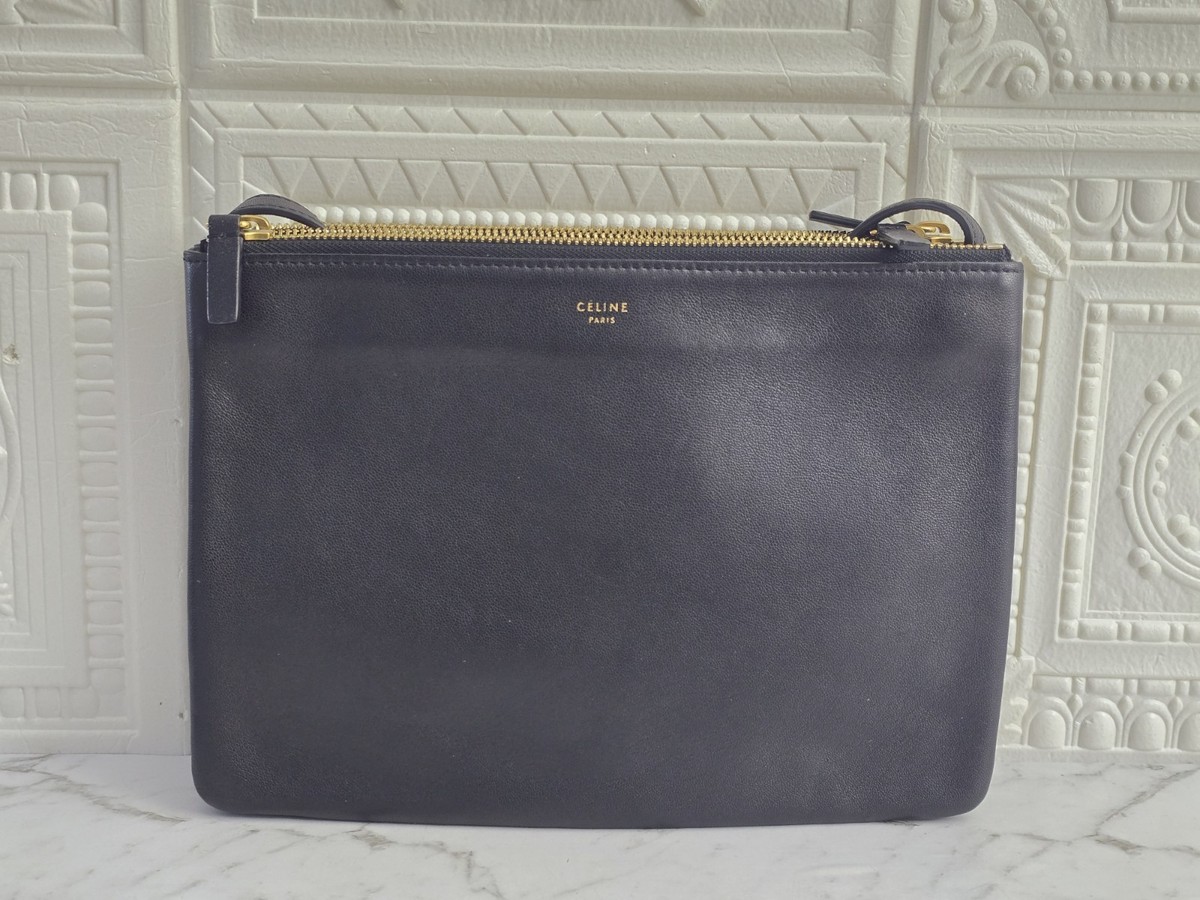 Pre-owned Authentic Celine Trio Grand 25cm Black In Excellent