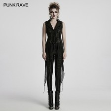 Punk Rave Women Black Gothic Asymmetric Split Vest Adjustable Rope Waistcoat