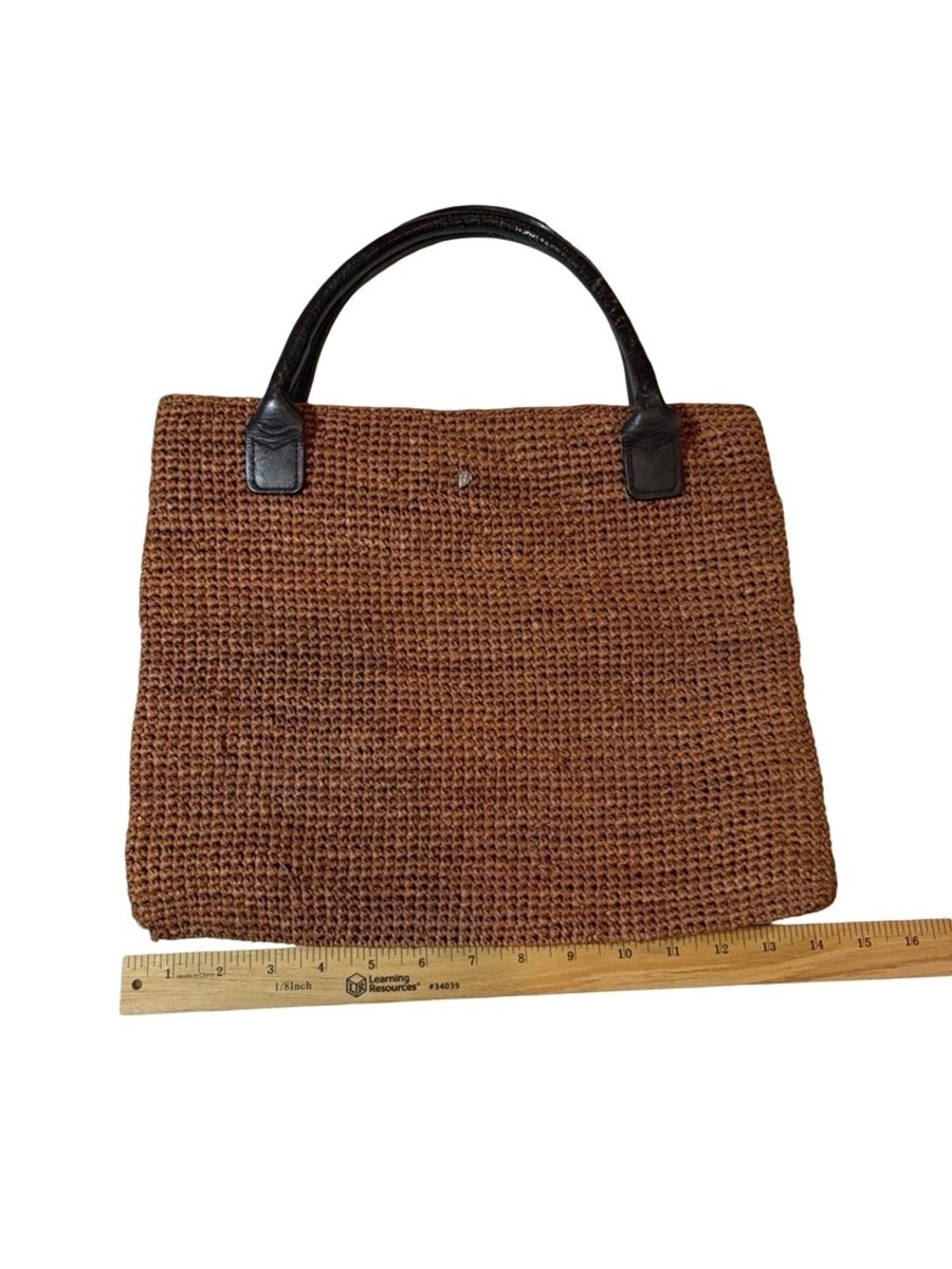 Helen Kaminski Raffia Tote Bag Woven Straw Leather Handles Resort