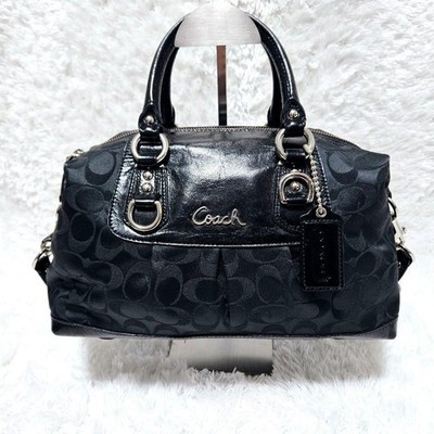 Coach Madison Ashley Signature 2-Way Bag Black Canvas Leather Used (79 characte