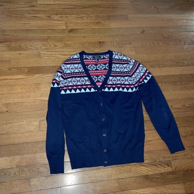 21 MEN  Cardigan Sweater Men s M Unisex Navy Blue/ Red/ White.