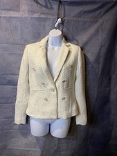 Ecru Cream  Gold Tweed Double Breasted Blazer Jacket Size 2 Textured Metallic