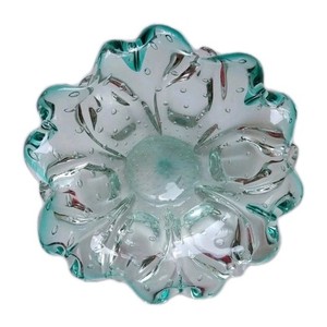 VTG Murano Glass Italy Clear to Teal Bullicante Console Bowl Centerpiece