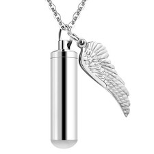Cylinder Cremation Urn Necklace for Ashes Memorial Keepsake Pendant with Angel W