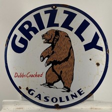 Grizzly Gasoline Enamel Sign - Ø 50cm (19.7") - Unique Vintage Collector Signage