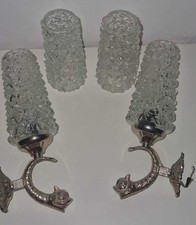 ✨ Paire d’appliques vintage en métal argenté – Bras style poisson + 2 globes