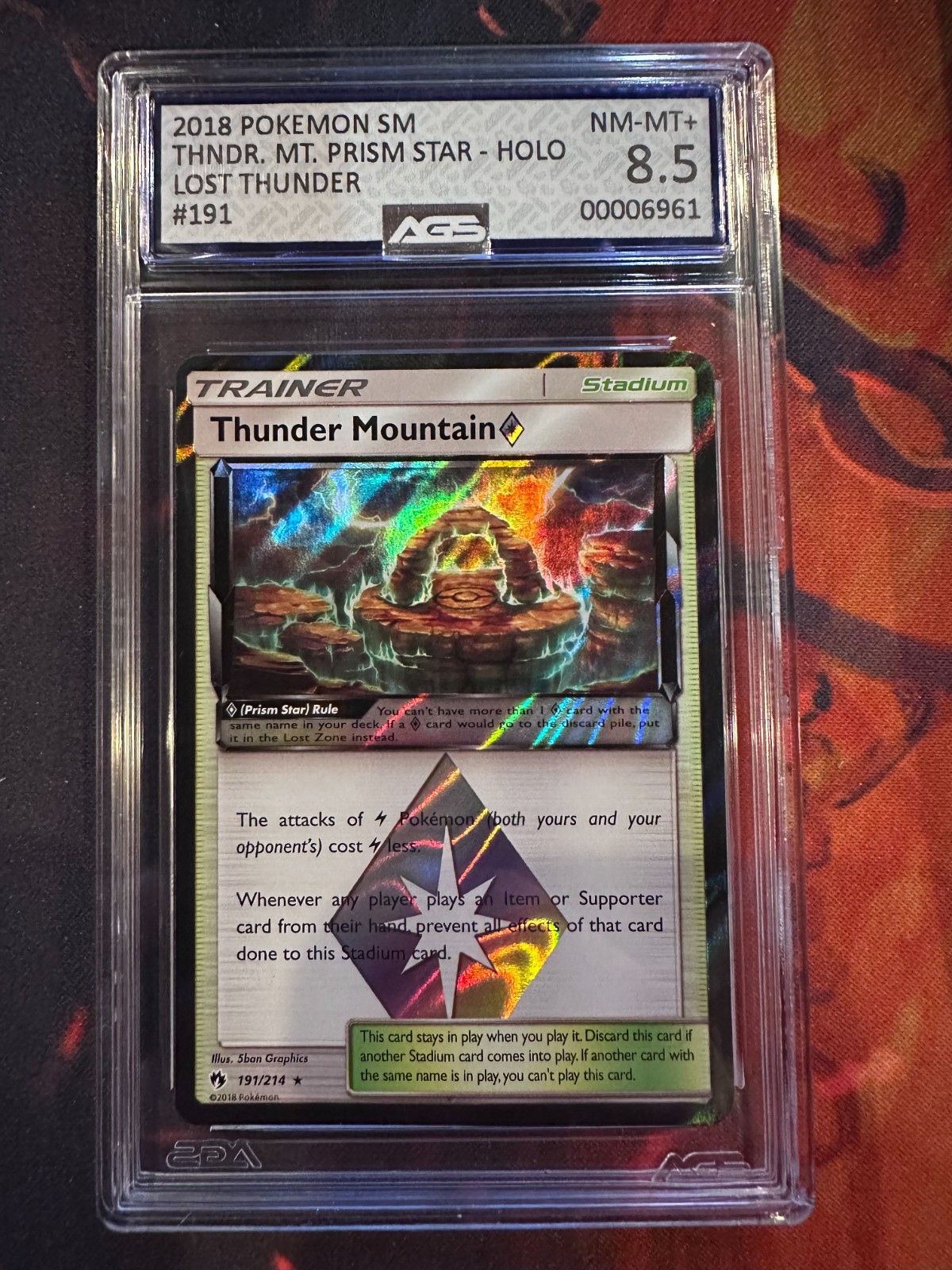 Pokemon Sun & Moon Lost Thunder Thunder Mountain Prism Star #191 AGS 8.5 (2018)