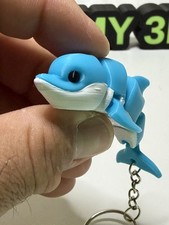 Cute flexi Blue White Dolphin Keychain w/ Detachable Metal Key Ring