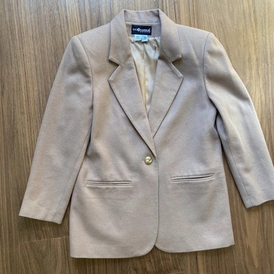 Sag Harbor Petite 8P Camel Wool Blazer Women Single Button Lined Jacket Wool