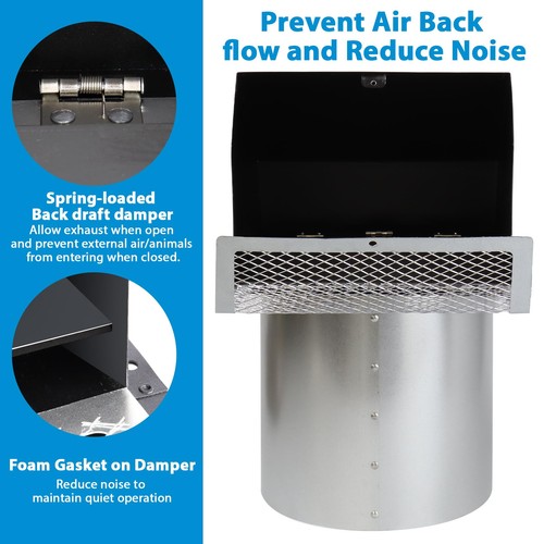 4" Dryer Vent Cover for Exterior Wall, Exhaust 4 Inch, Black - 第 4/8 張圖片
