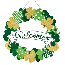 St. Patrick's Day Shamrock Wooden Front Door Wreath Sign,Green Golden Clover