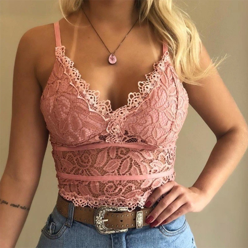 Womens Lace Floral Bralette Bralet Bra Bustier Crop Top Cami Tank Vest Camisole - Image 4 of 4