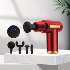 Electric Fascia Massage Gun, Portable Muscle Massager LED Touch Screen, red