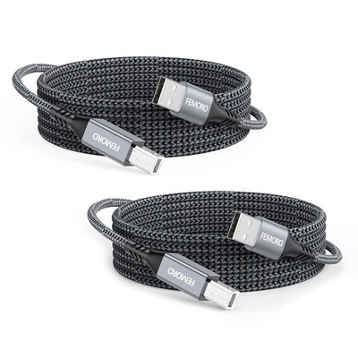 USB Printer Cable 10 Feet 2-Pack, USB A to Type B 2.0 Long Braided, High Spee...