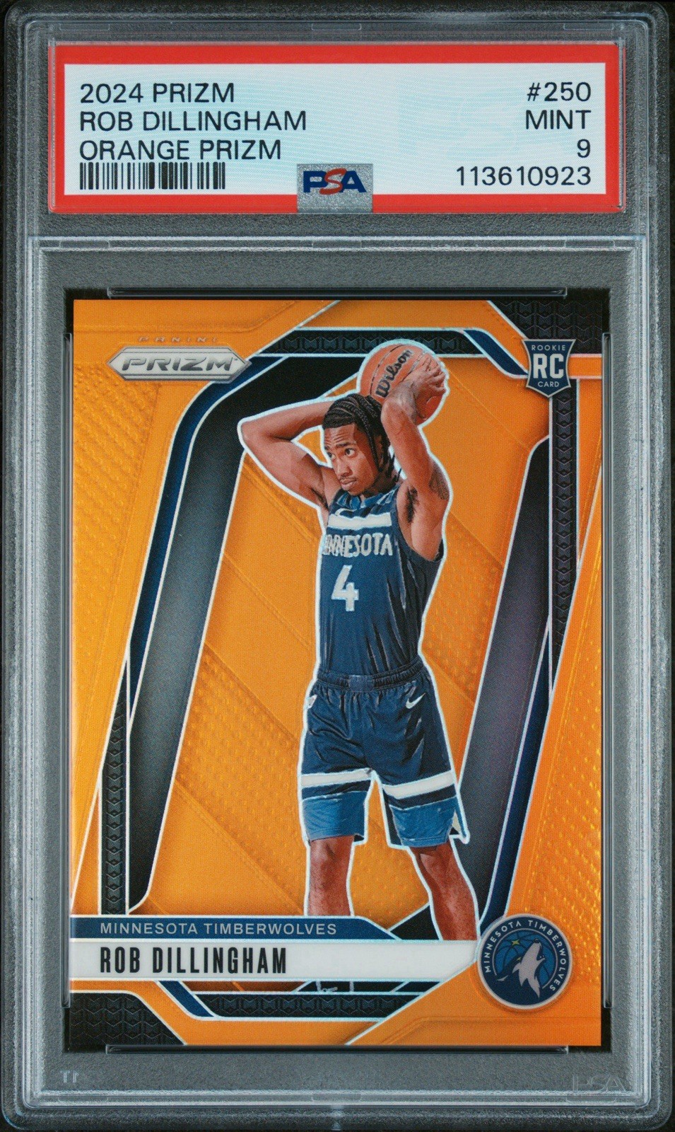 2024-25 Panini Prizm Orange 41/49 Rob Dillingham #250 PSA 9 MINT Rookie RC Bulls