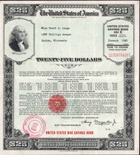 USA 1943 Series E $25 United States War Savings Bond, Racine, WI (57154)