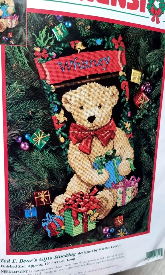 Rare "Ted E. Bear's Gifts Stocking" Dimensions Needlepoint Kit 9119 - Image 2 of 4