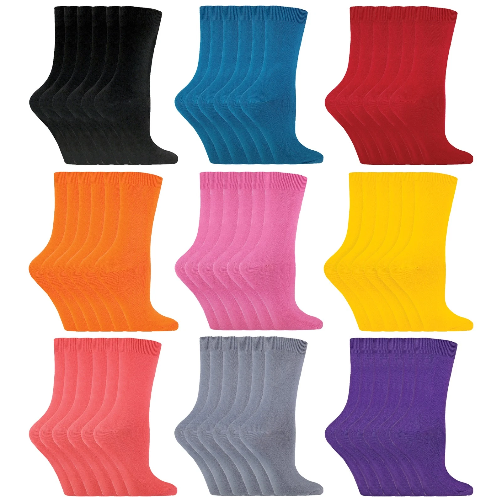 Sock Snob - 6 Pairs of Womens Plain Coloured Cotton Rich Ankle Socks