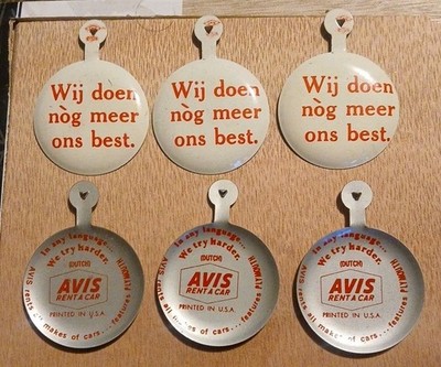 Avis Rent A Car Dutch Advertising Pin Wij doen nog meer ons best Lot of 6 (R)