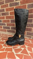 Michael Kors Hamilton Riding Knee High Boots w/Gold MK Logo Charm -Black- 8M