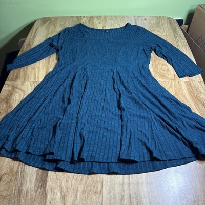 Torrid Aqua Blue Green 3/4 Sleeve Ribbed Stretch Dress Plus Size 2 Length 34 