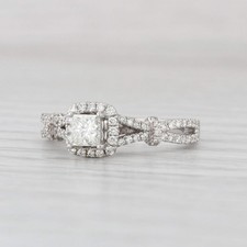 0.55ctw Princess Diamond Halo Engagement Ring 14k White Gold Size 4.75