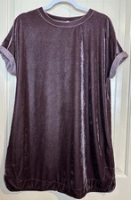 Wishlist Velour Velvet brown short sleeve oversized shirt casual dress sz S M