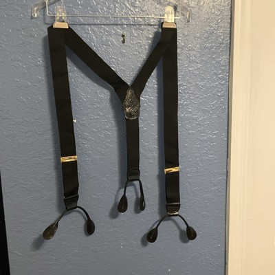 Black Button Suspender for Men 48'' Adjustable Straps 1 1/4'' Y Shape, gold buckle