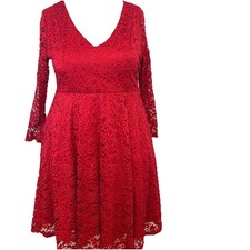 Torrid Red Lace Fit Flare Midi Dress 1X Pockets Stretch Full Flowy Feminine