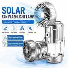 Solar Charging Camping Light Adjustable Fan Outdoor Lantern Rechargeable Lamp US
