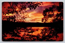 Vintage Photochrome Postcard Lewiston Michigan Sunset Lake Scene