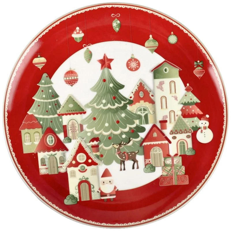 Piatto da Portata Natalizio 30 cm BRANDANI Villaggio in Festa Porcellana Flat