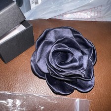 Dainty Silk Satin Rose Flower Navy blue Small Brooches Lapel Pins Fabric Flow...