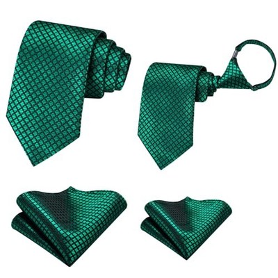 Father and Son Tie Set Striped Plaid Ties for Men and Boys Silk Necktie Green