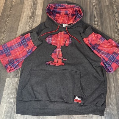 Peanuts Snoopy Plaid & Black Sweatshirt Hoodie Size 4X Six Flags