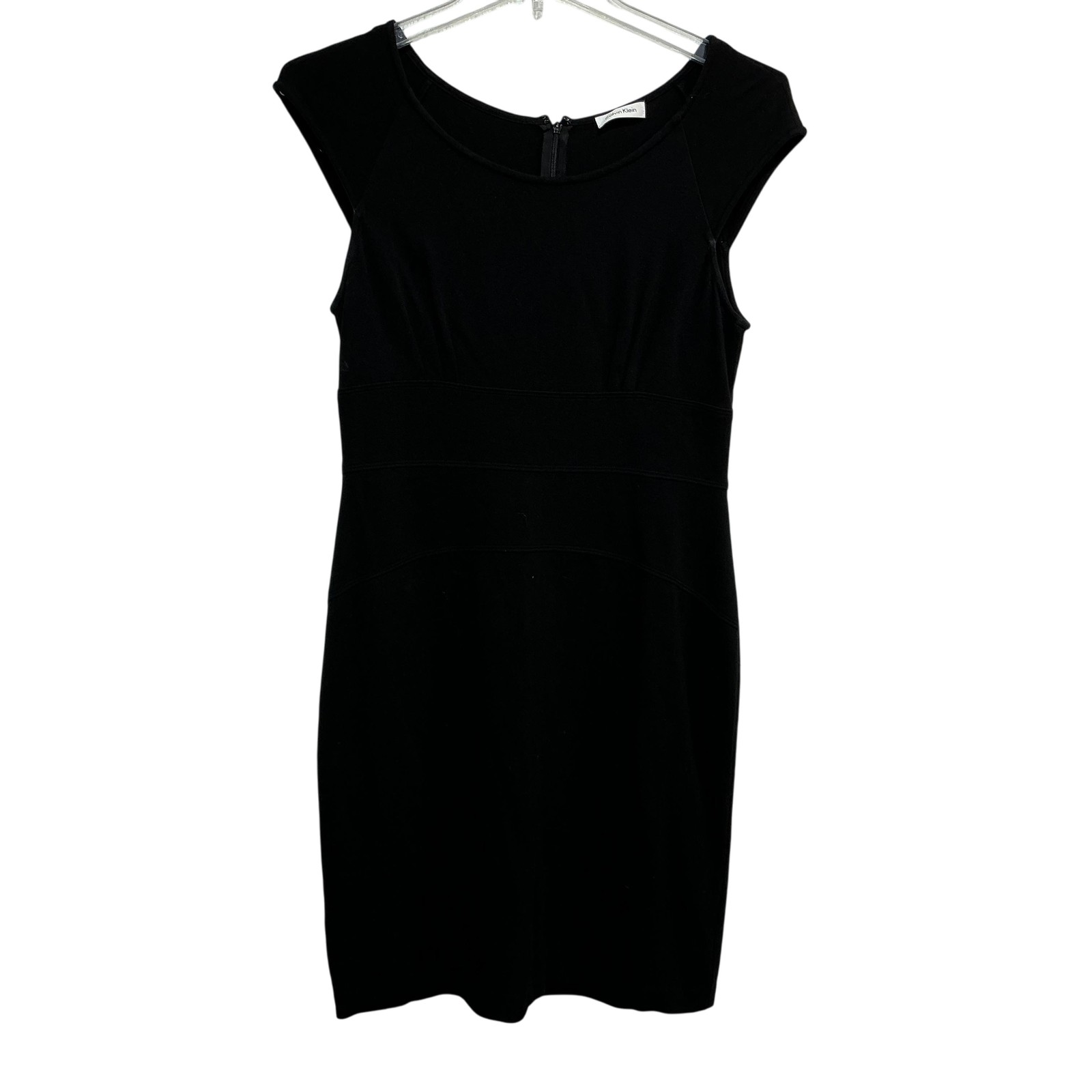 Calvin Klein Dress Womens Small Black Sheath Cap Sleeve Stretch Classic Rayon