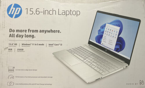 NEW HP 15-dy2791wm 15.6" Laptop, Intel i3 11th gen 8GB RAM 256GB SSD Silver - Picture 1 of 3
