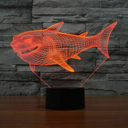 USB 3D Shark Night Light Optical Illusion Mood Lamp Nursery Home Party Decor - Picture 7 of 12