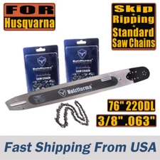 76in" 3/8 .063 220DL Guide Bar Skip Ripping Saw Chains For Husqvarna 365 372 395