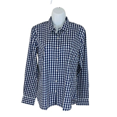 UNTUCKit Women's Size 6 Belleza Gingham Long Sleeve Blue White Shirt NWOT