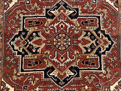 8x10 RUST HERIZ RUG navy blue HANDMADE handwoven oriental soft clean new native