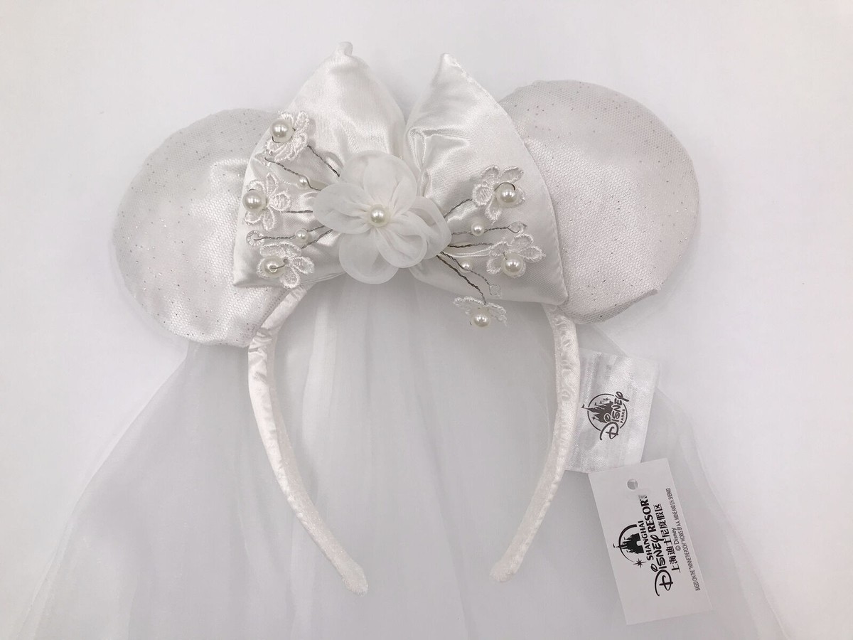 Vintage Disney Mickey Mouse Wedding Bride Ears with Veil Bridal Mouse Ears | Luxury Velvet and Pearl Mouse Ears With  main image 2