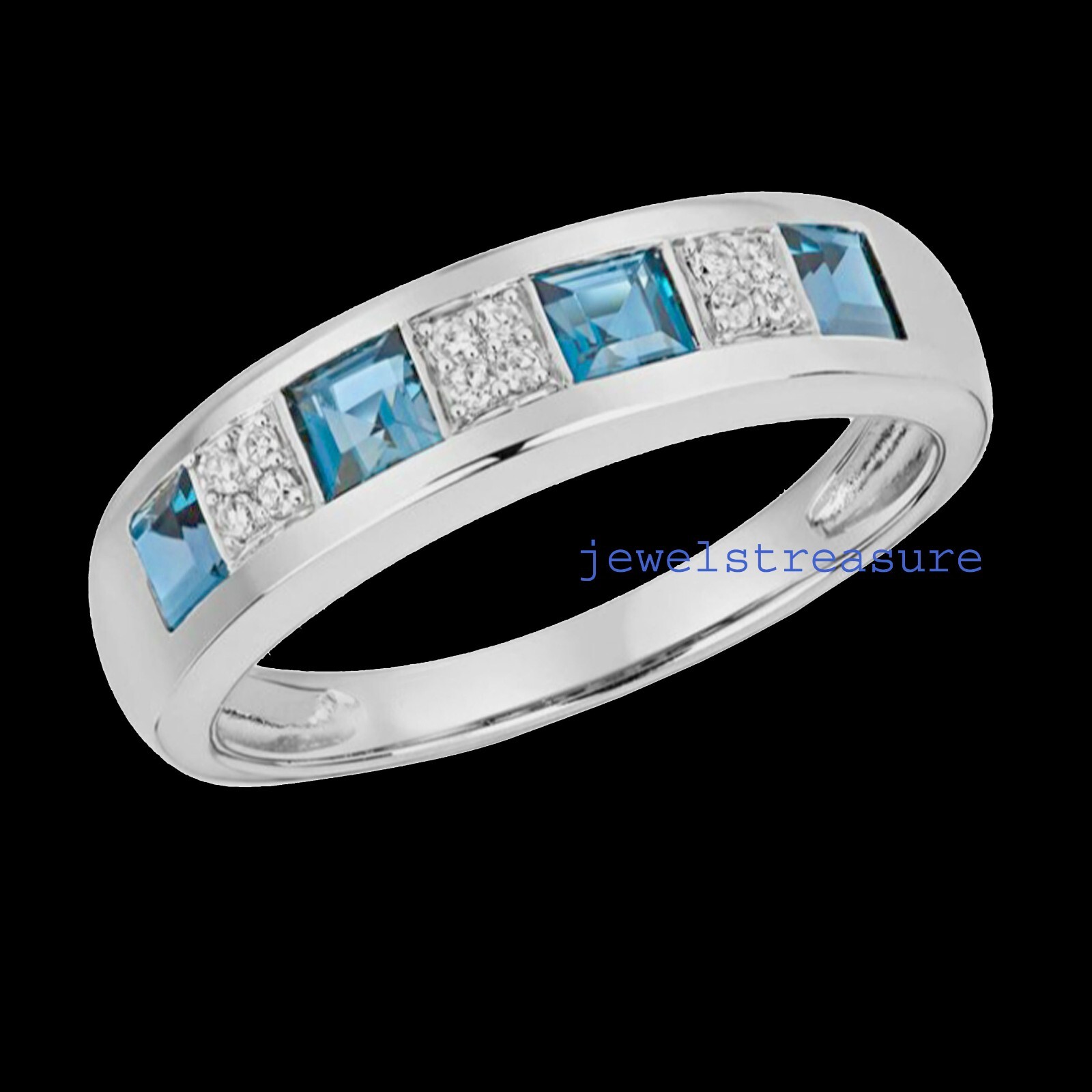 Natural London Blue topaz & CZ Gemstones 925 Sterling Silver Ring for ...