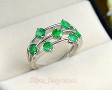 Natural 4 MM Round Emerald Gemstone 925 Sterling Silver Wedding Ring For Women